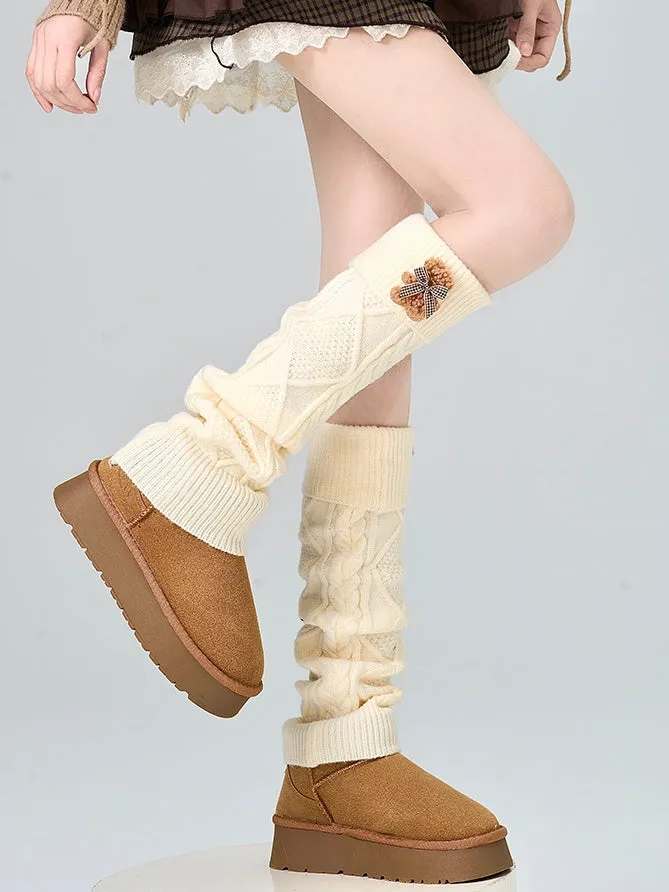 Apricot Leg Warmers With Bear And Bow Accents