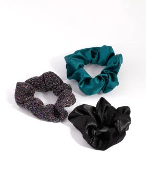 Black Blue Glitter Satin Scrunchie Pack