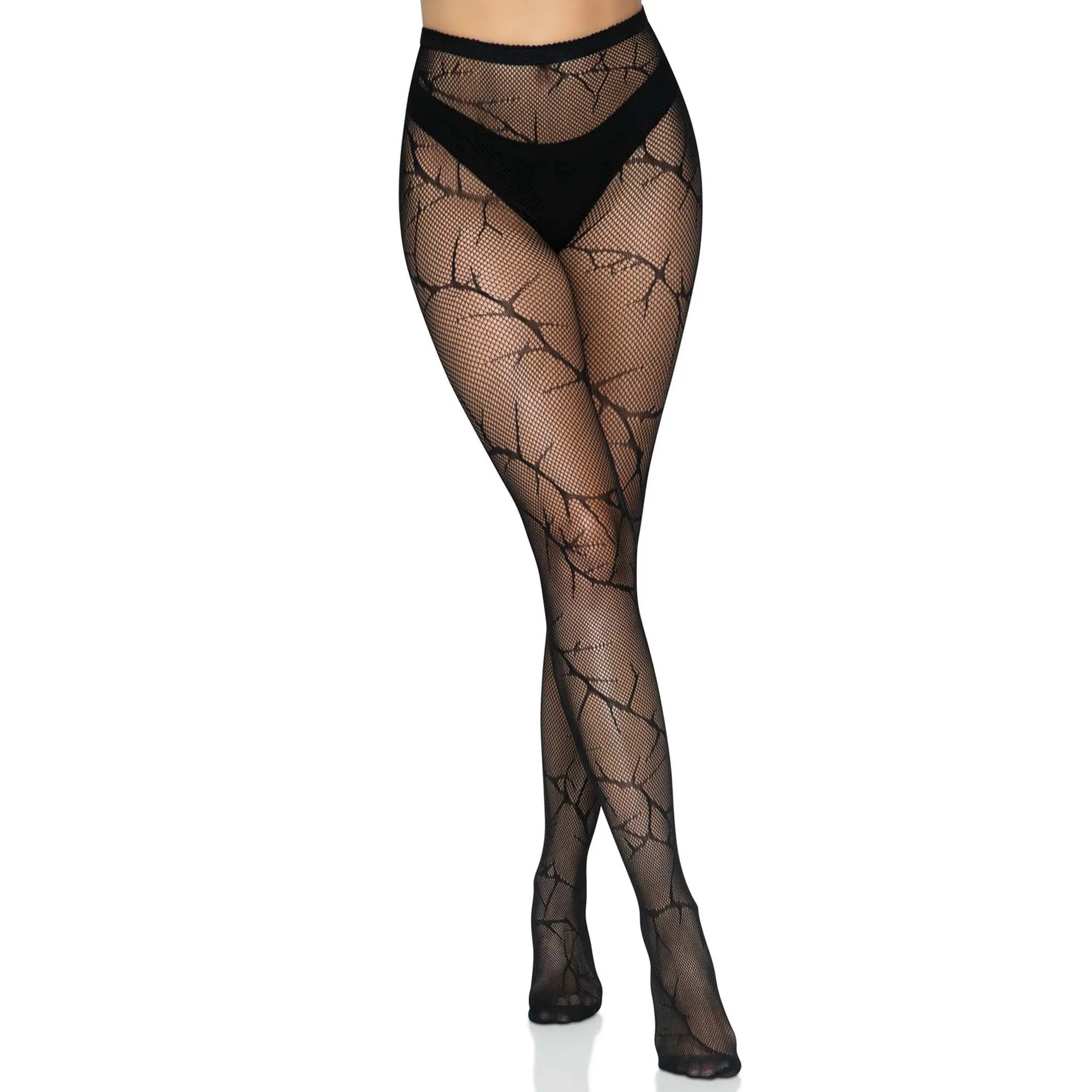 Black Cracked Fishnet Tights for Adults, 1 Count