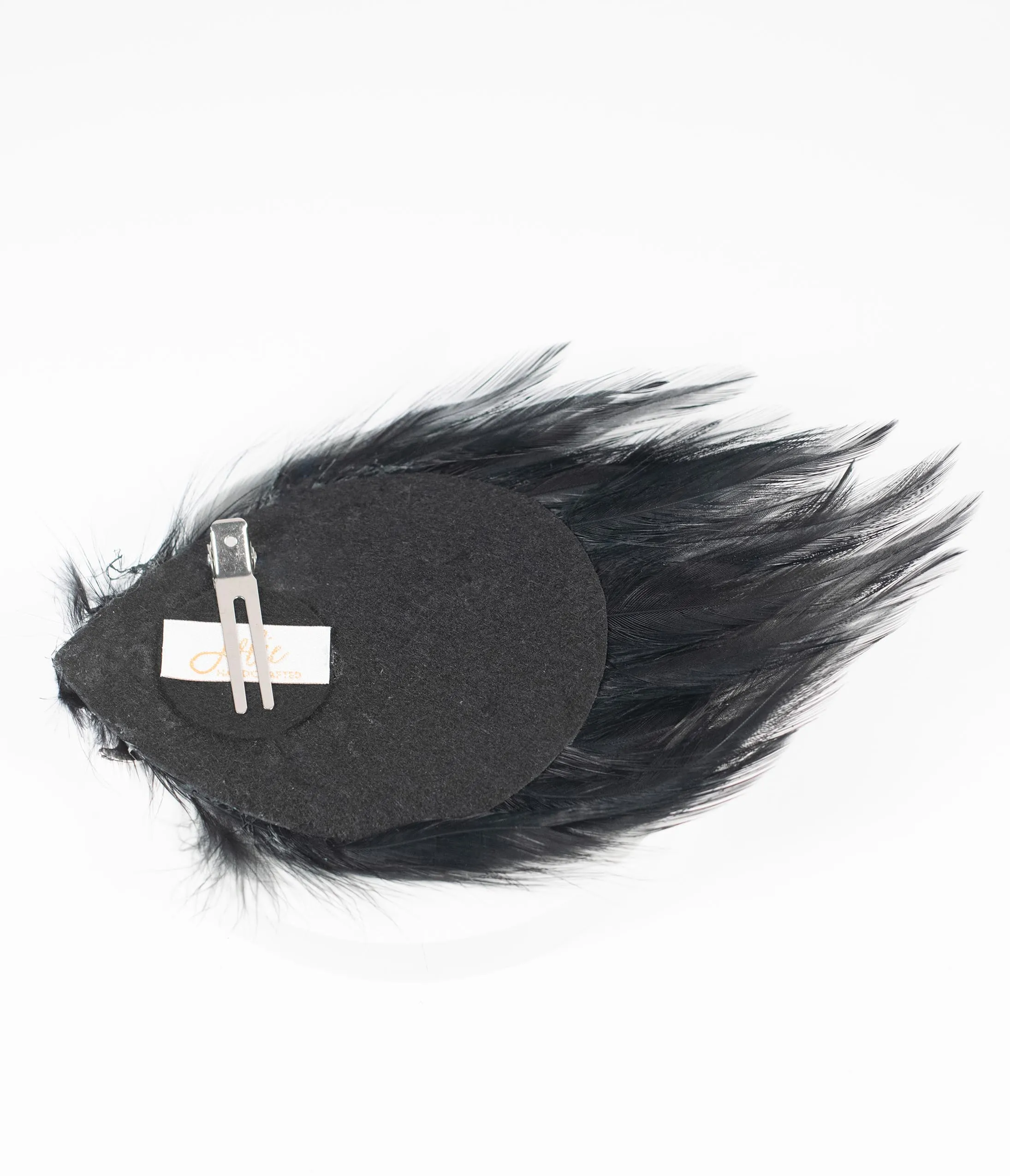 Black Feather & Teal Gemstone Bat Hair Clip