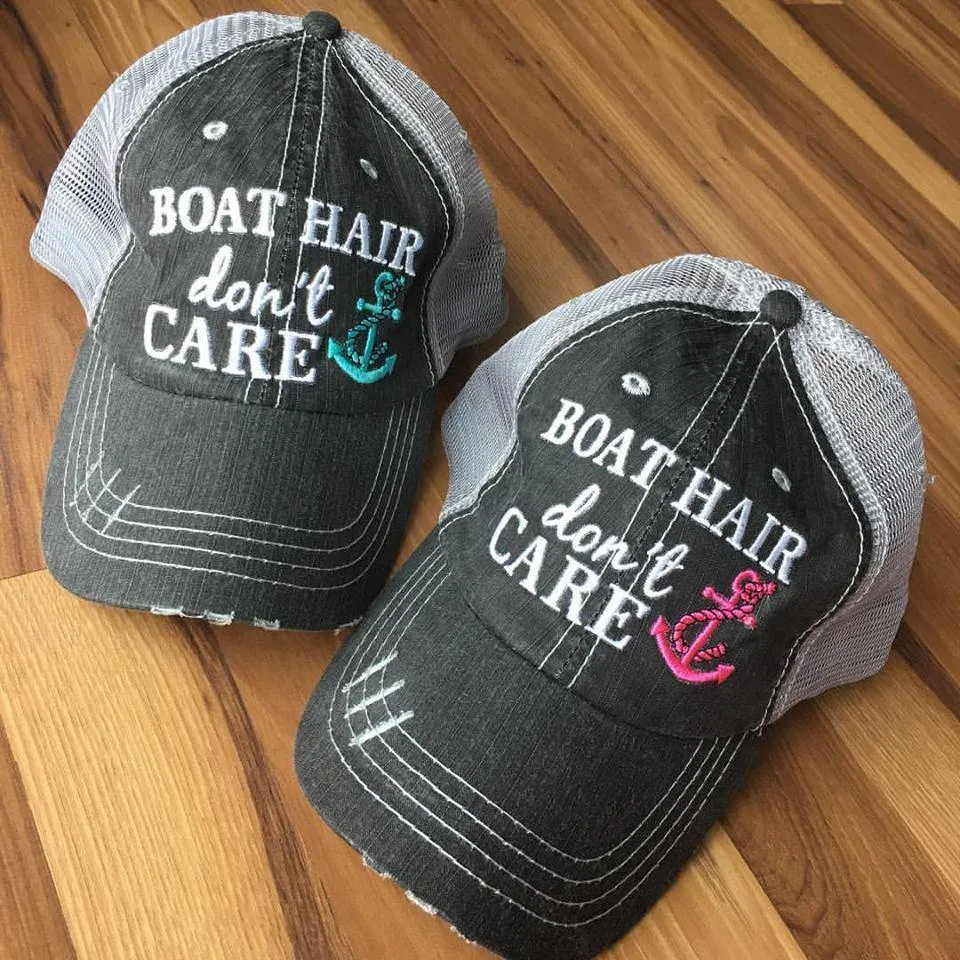 Boat hats Boat hair dont care FREE ship are Embroidered distressed gray trucker hats Anchors Pink Teal Boating