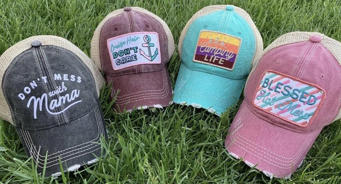Boat hats Boat hair dont care FREE ship are Embroidered distressed gray trucker hats Anchors Pink Teal Boating