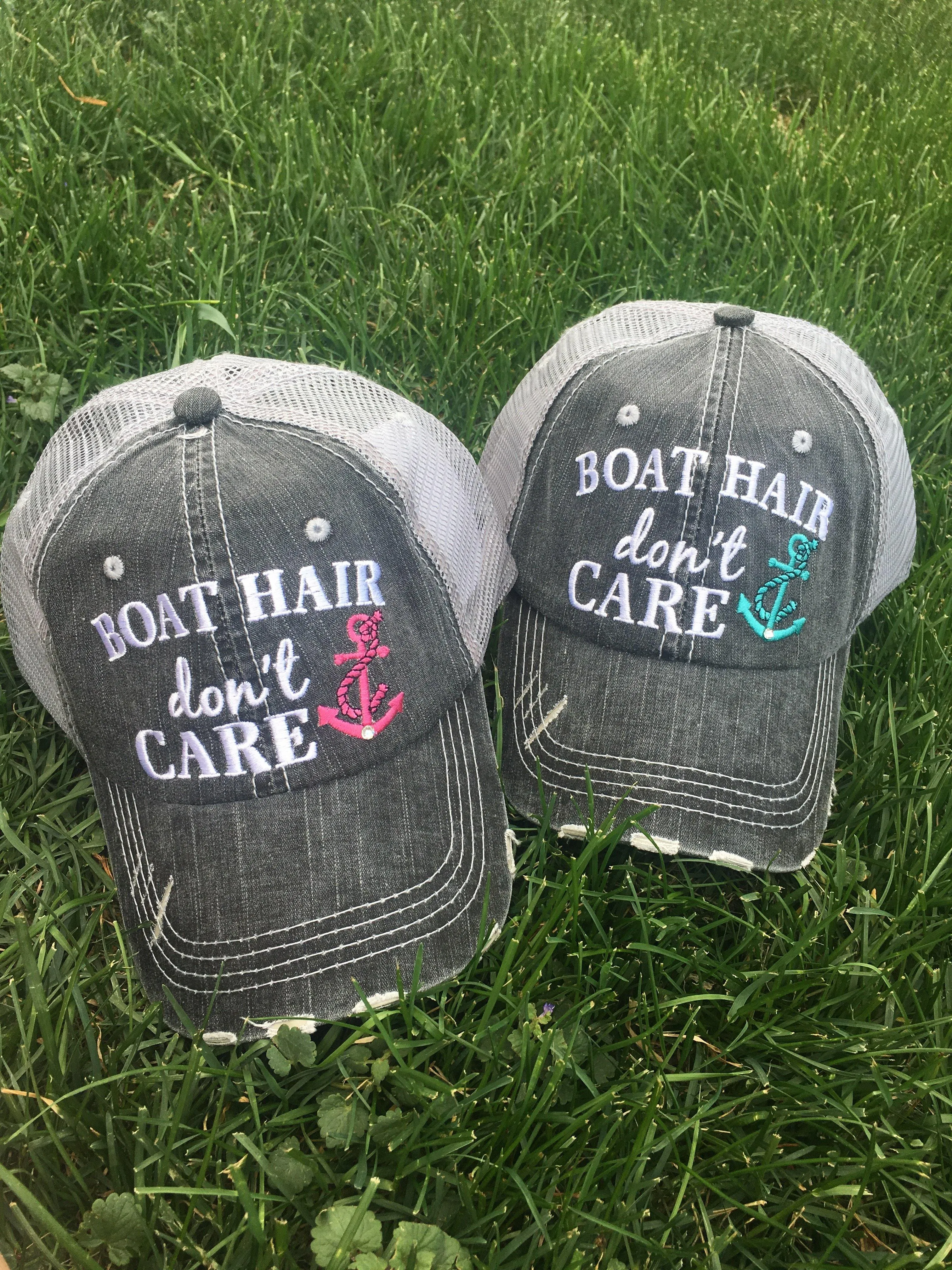 Boat hats Boat hair dont care FREE ship are Embroidered distressed gray trucker hats Anchors Pink Teal Boating