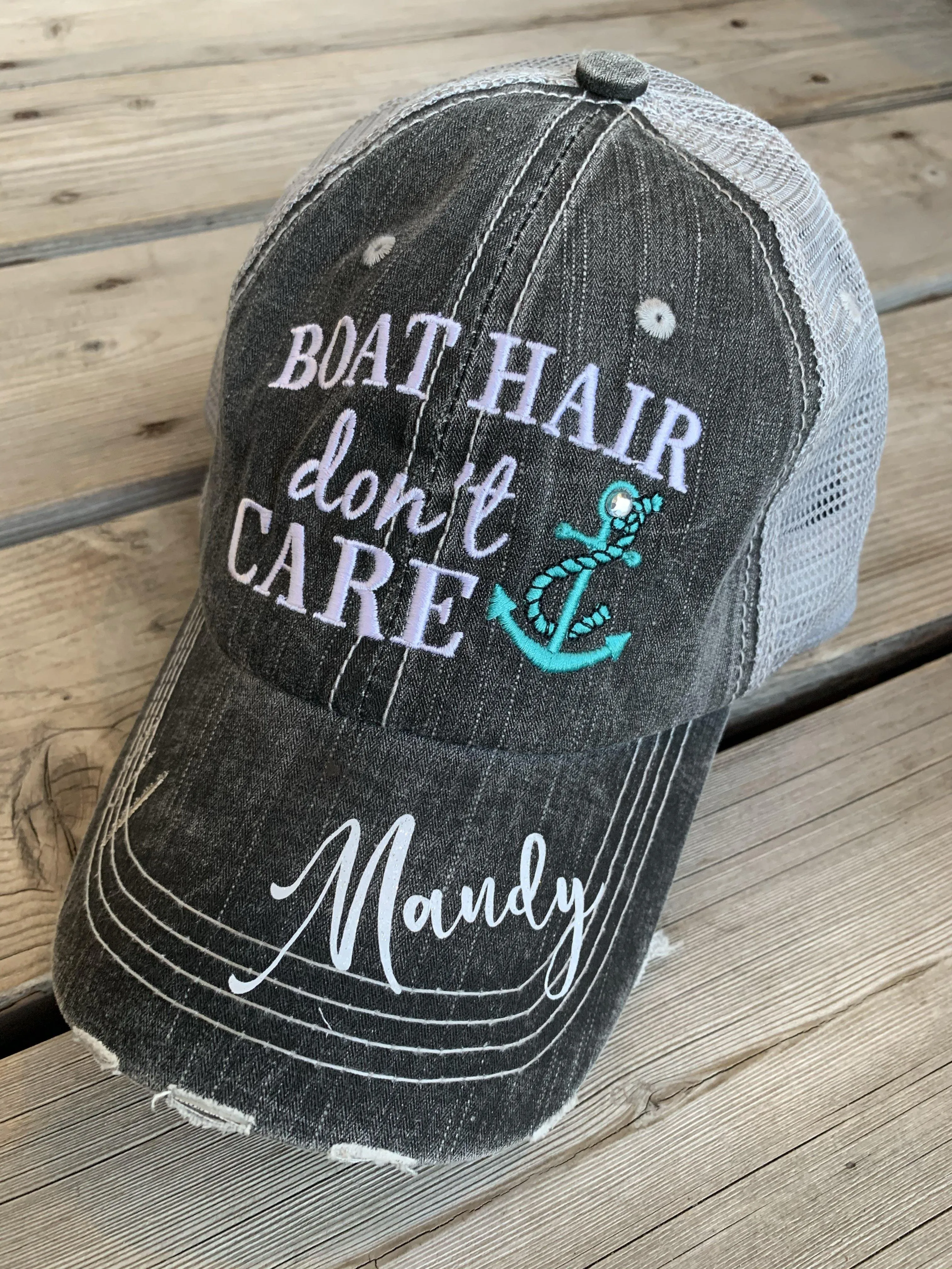 Boat hats Boat hair dont care FREE ship are Embroidered distressed gray trucker hats Anchors Pink Teal Boating