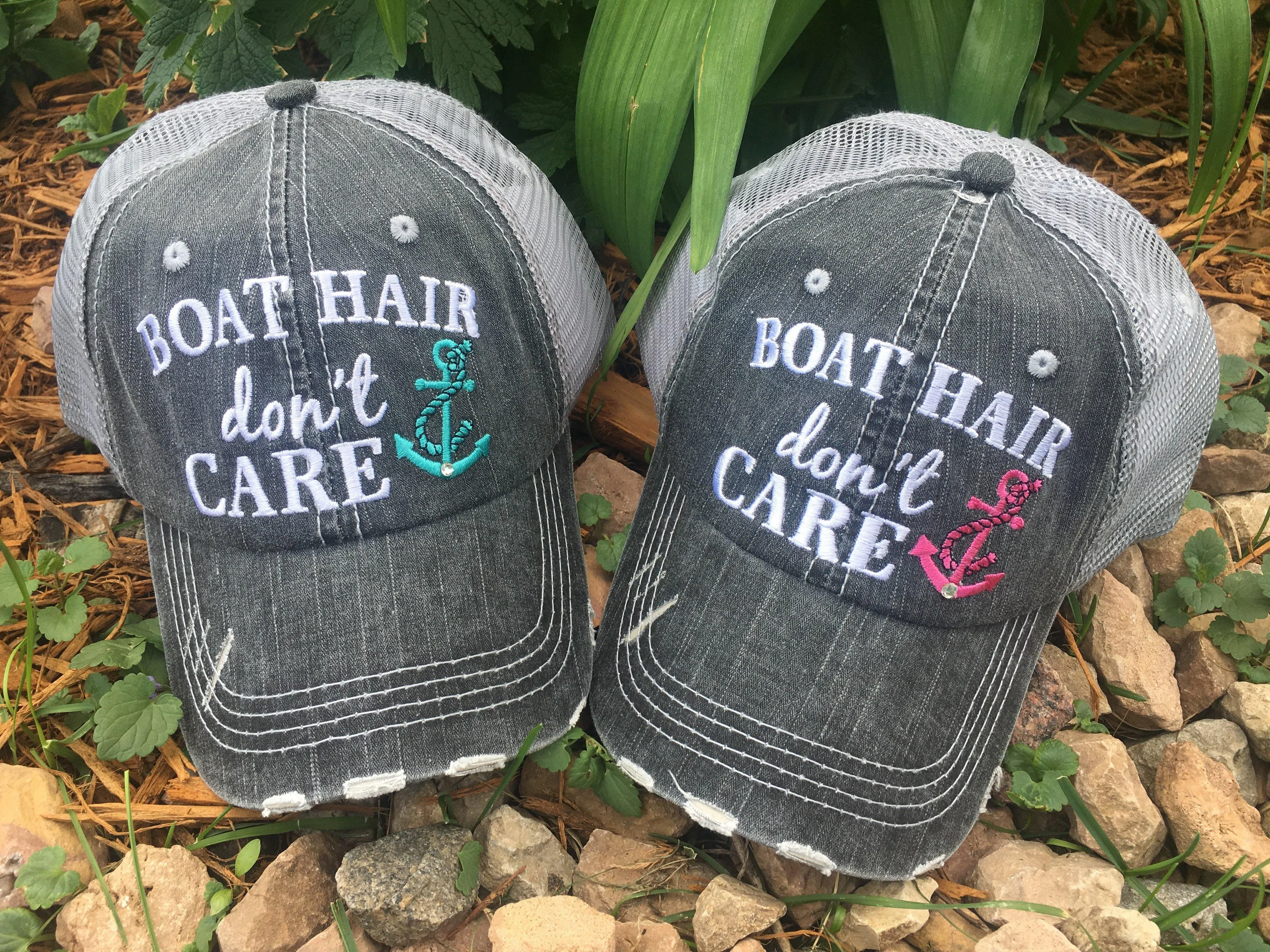 Boat hats Boat hair dont care FREE ship are Embroidered distressed gray trucker hats Anchors Pink Teal Boating