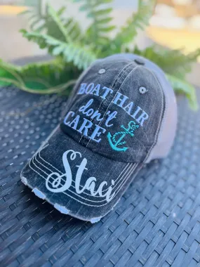 Boat hats Boat hair dont care FREE ship are Embroidered distressed gray trucker hats Anchors Pink Teal Boating