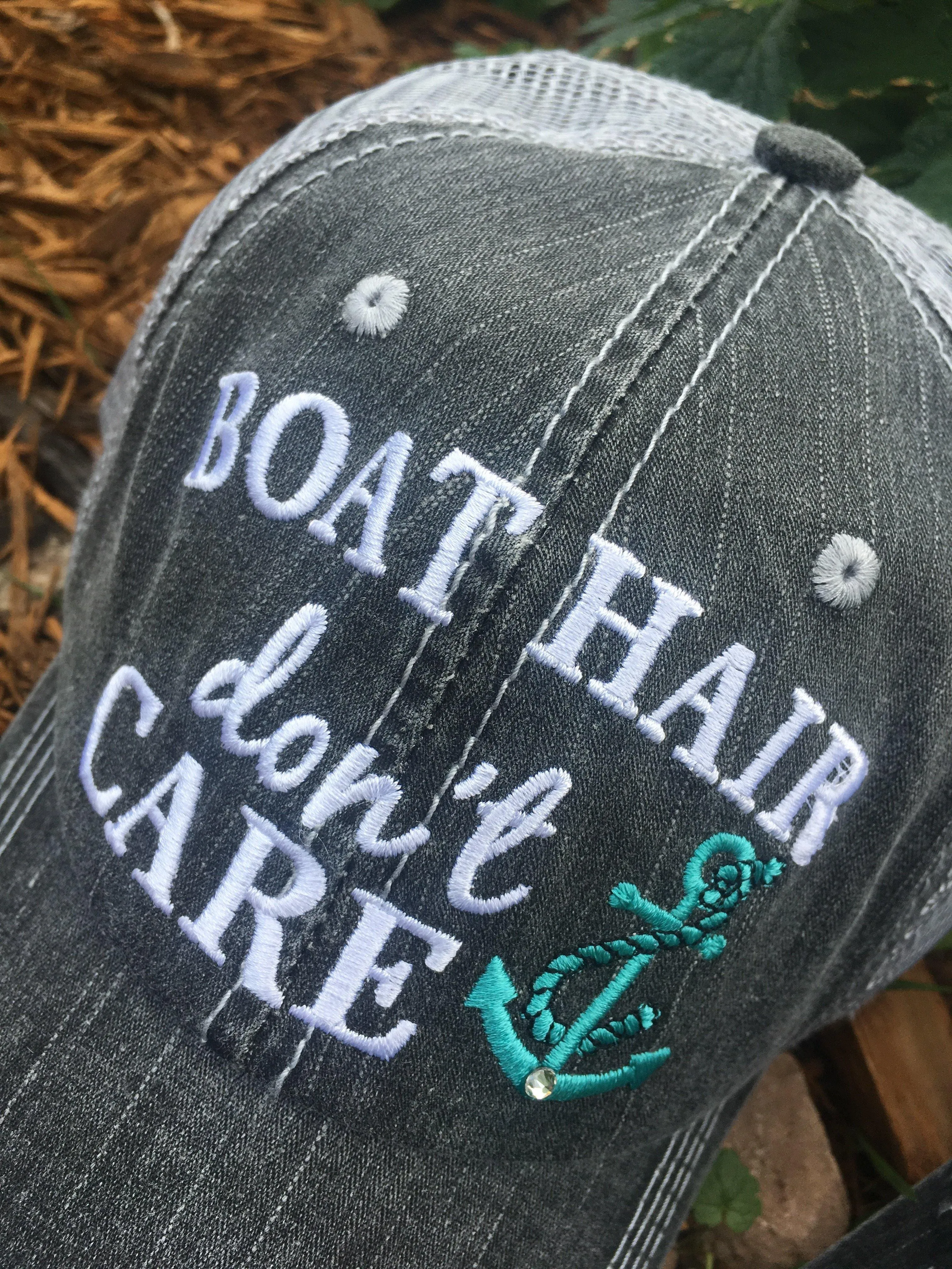 Boat hats Boat hair dont care FREE ship are Embroidered distressed gray trucker hats Anchors Pink Teal Boating