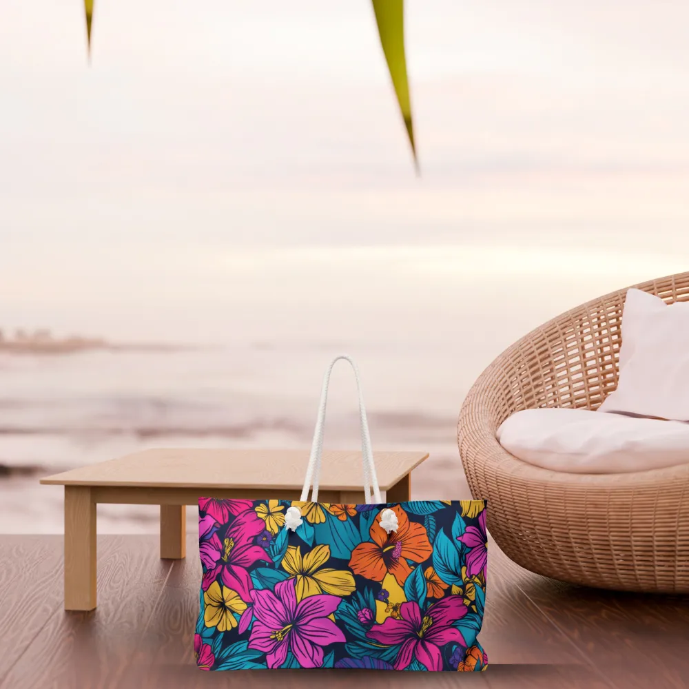 Bold Tropical Floral Beach Bag – Oversized Weekender Tote