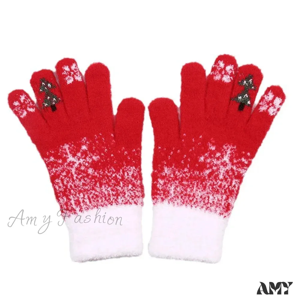 Christmas Tree Knit Full Finger Skiing Touchscreen Winter Glove
