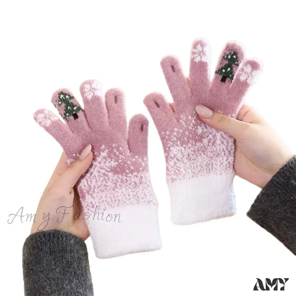 Christmas Tree Knit Full Finger Skiing Touchscreen Winter Glove