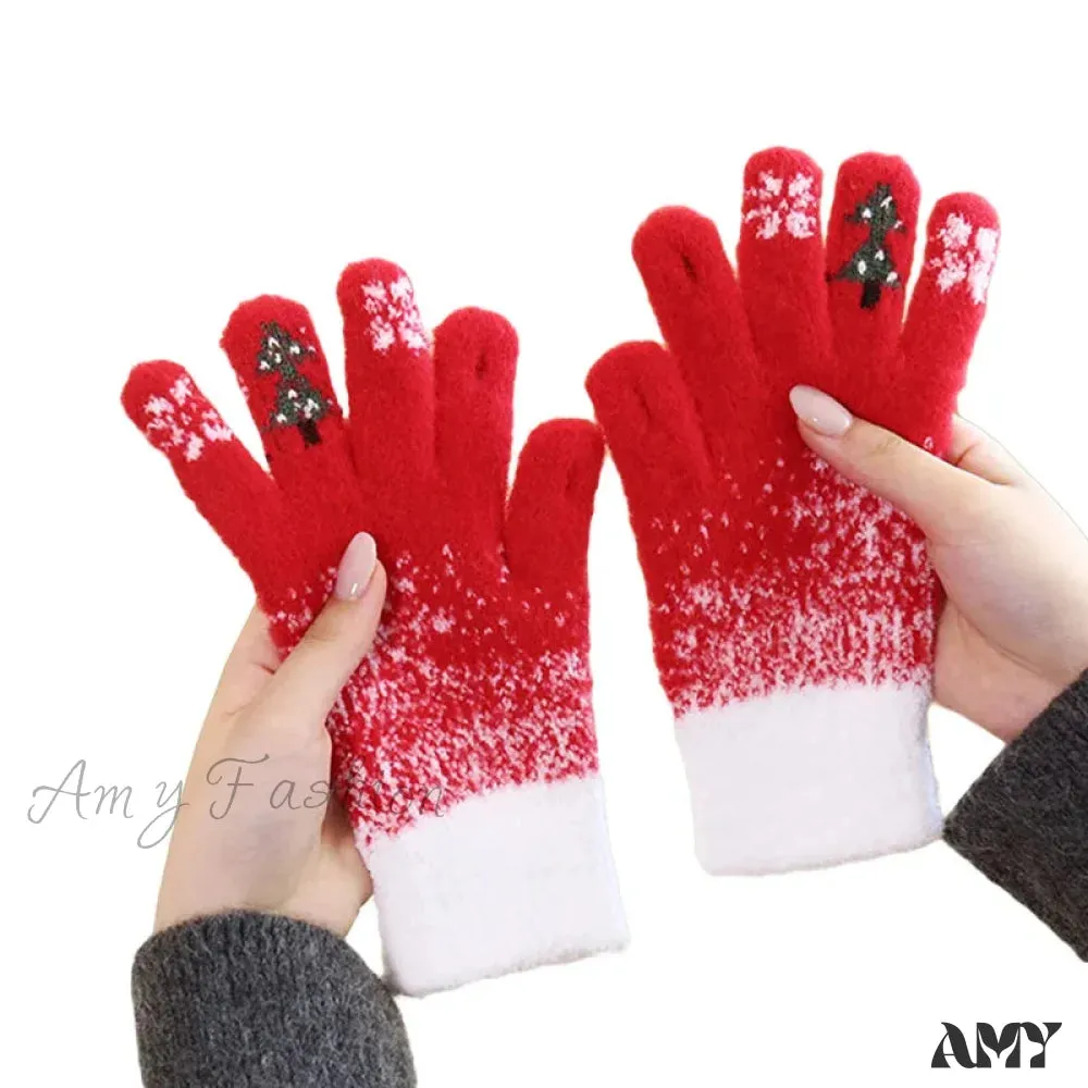 Christmas Tree Knit Full Finger Skiing Touchscreen Winter Glove