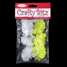 Crafty Bitz Flowers, White/Yellow- 6pk
