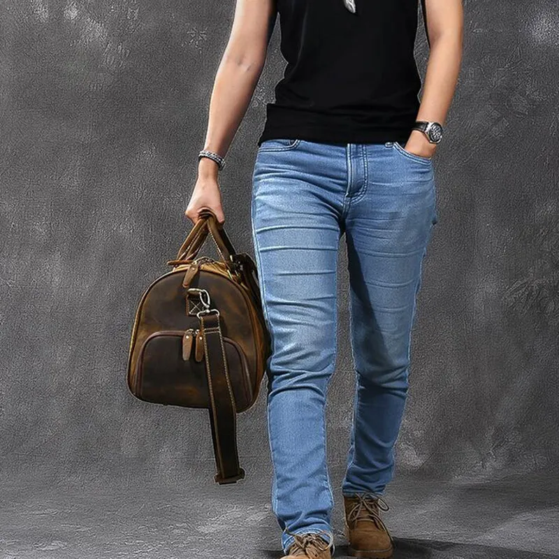 Crazy Horse Leather Travel Bags Vintage Men Duffle Bag Shoulder Messenger Bag Overnight Bag With Shoes Compartment