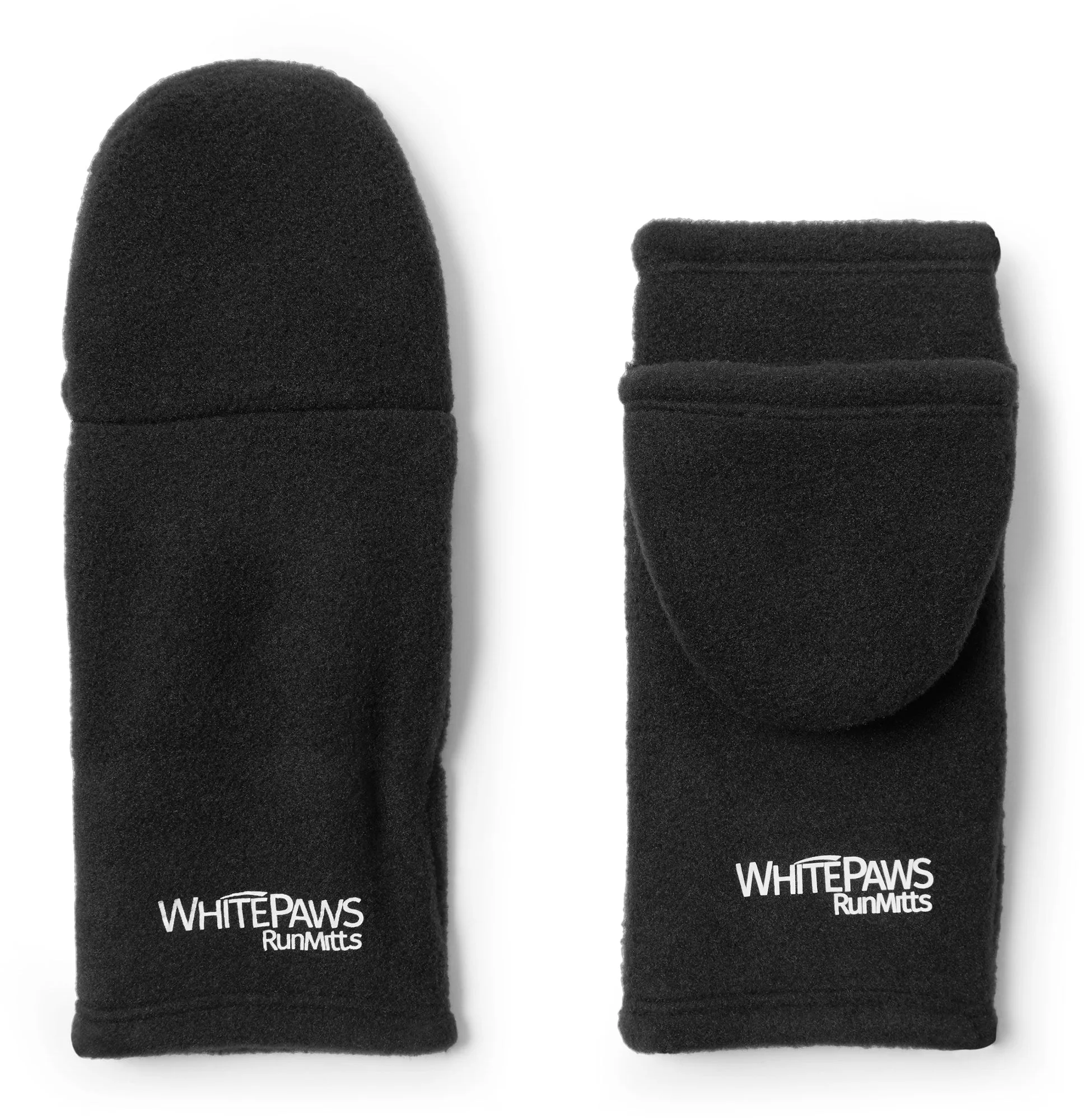 Double velor fleece mittens WhitePaws RunMitts, black