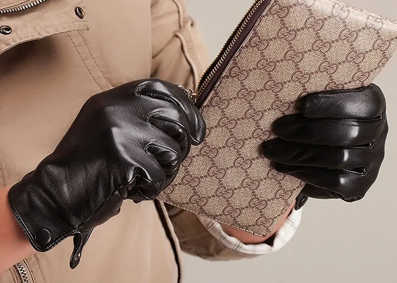 Genuine Lambskin Classic Black Driving Gloves