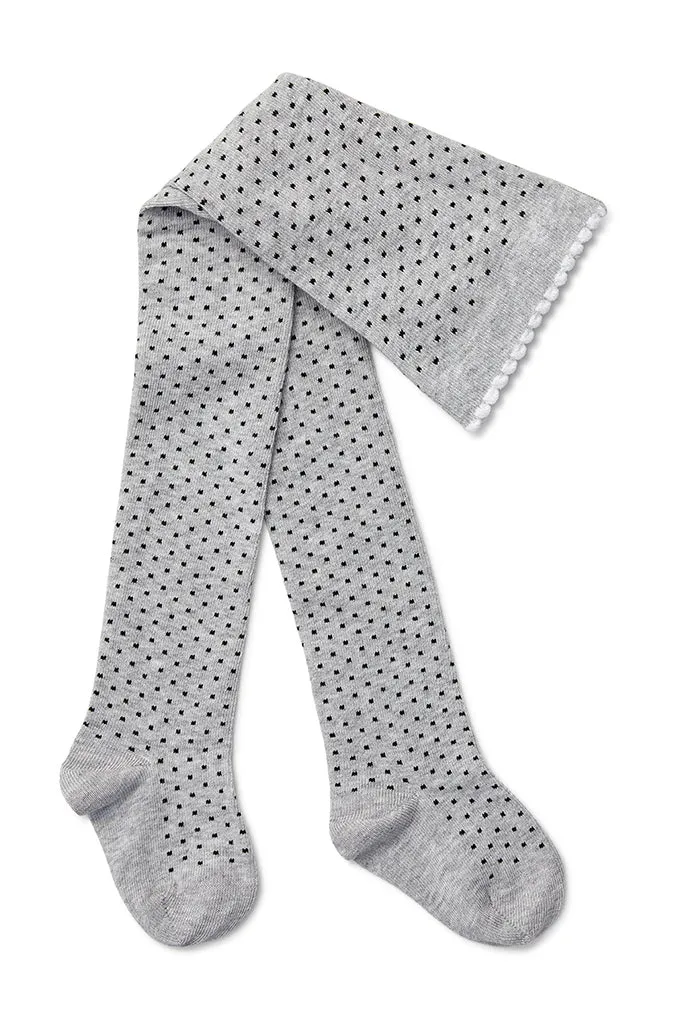 Marquise Girls 2 Pack Tights - Grey Marle Dots/Black
