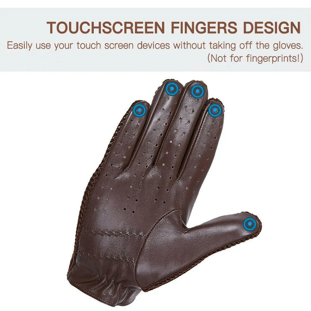 Men Knitted Goatskin Touch Screen Gloves for Daily Motorcycling Driving