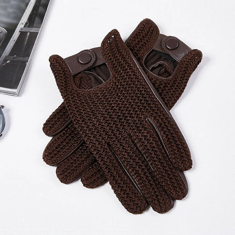 Men Knitted Goatskin Touch Screen Gloves for Daily Motorcycling Driving