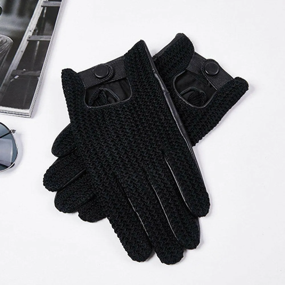 Men Knitted Goatskin Touch Screen Gloves for Daily Motorcycling Driving