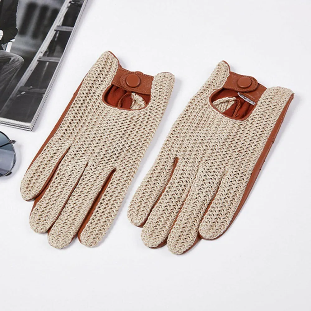 Men Knitted Goatskin Touch Screen Gloves for Daily Motorcycling Driving