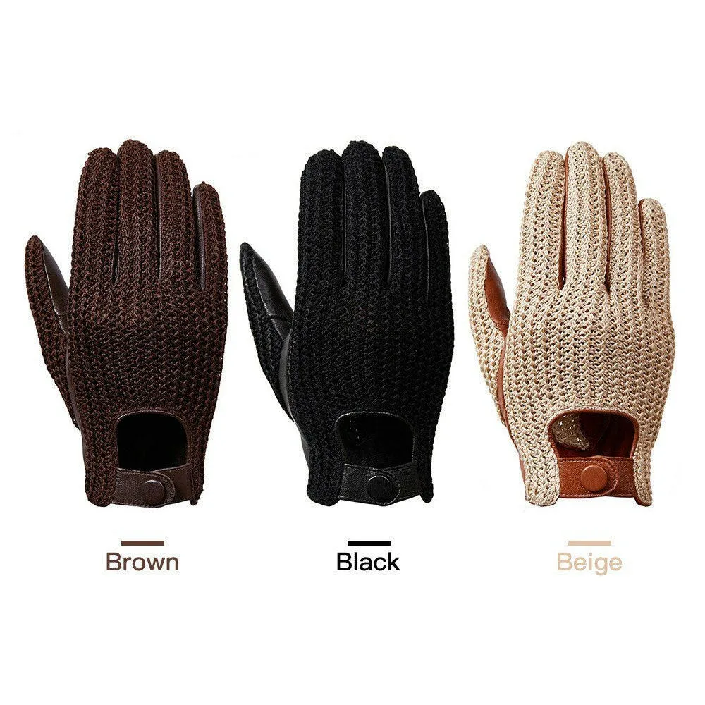 Men Knitted Goatskin Touch Screen Gloves for Daily Motorcycling Driving