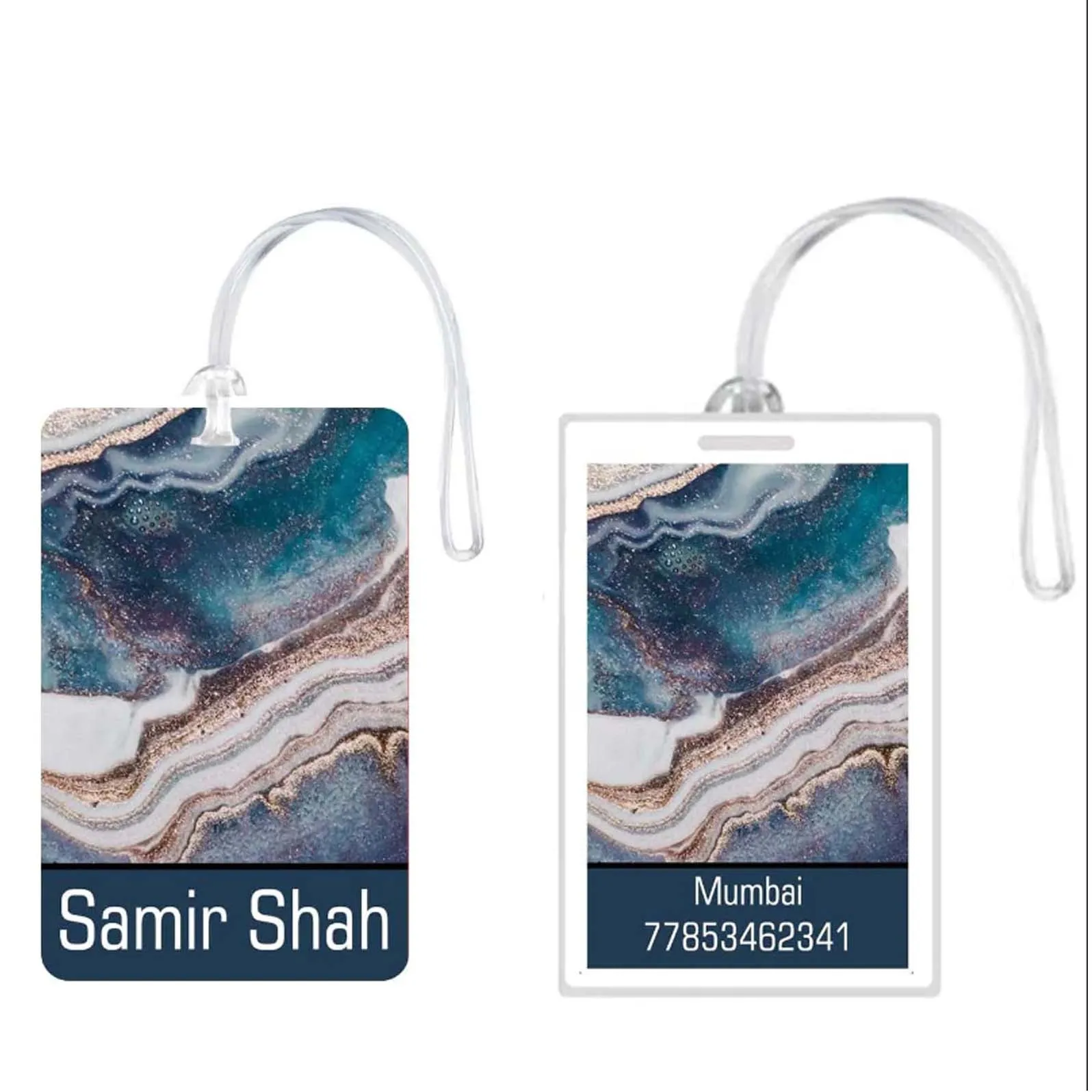 Personalized Luggage Tags - Blue Marble Design - Set of 5