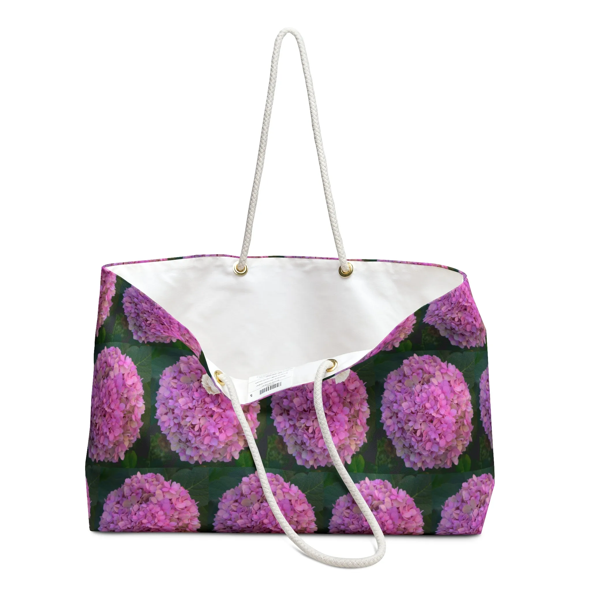 Pink Hydrangea Weekender Bag Oversized Weekender Durable Travel Bag with Rope Handles Beach Tote