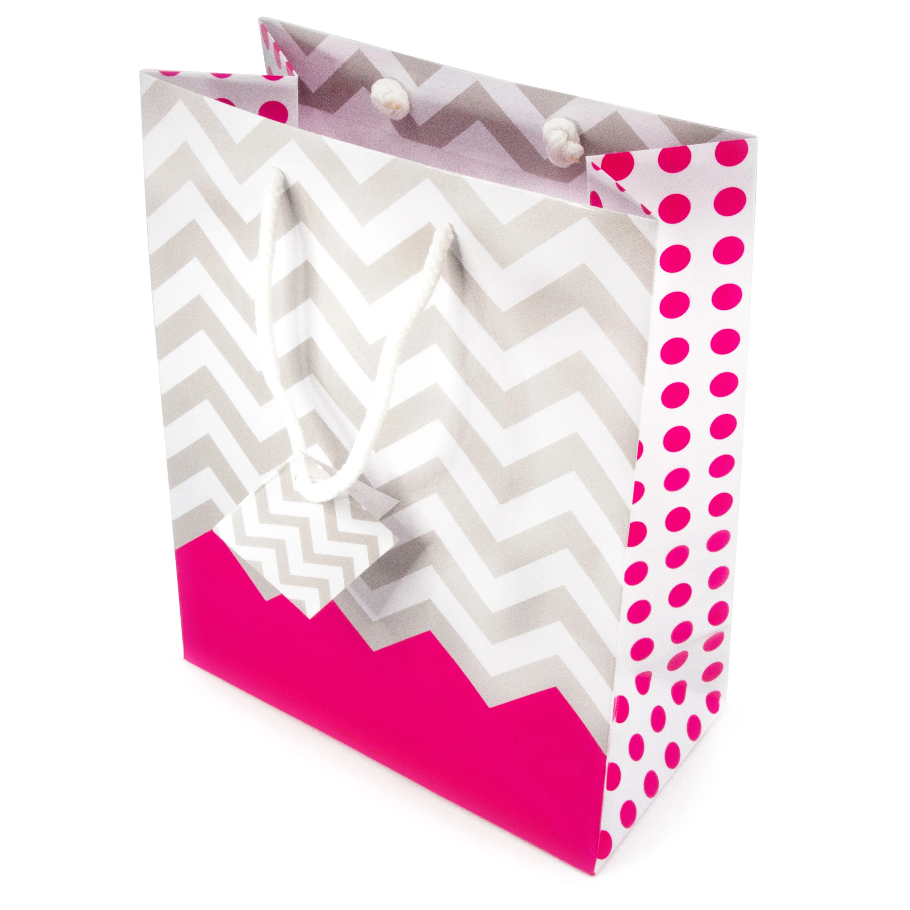 Pink Polka Dot / Chevron Glossy Tote Gift Bag