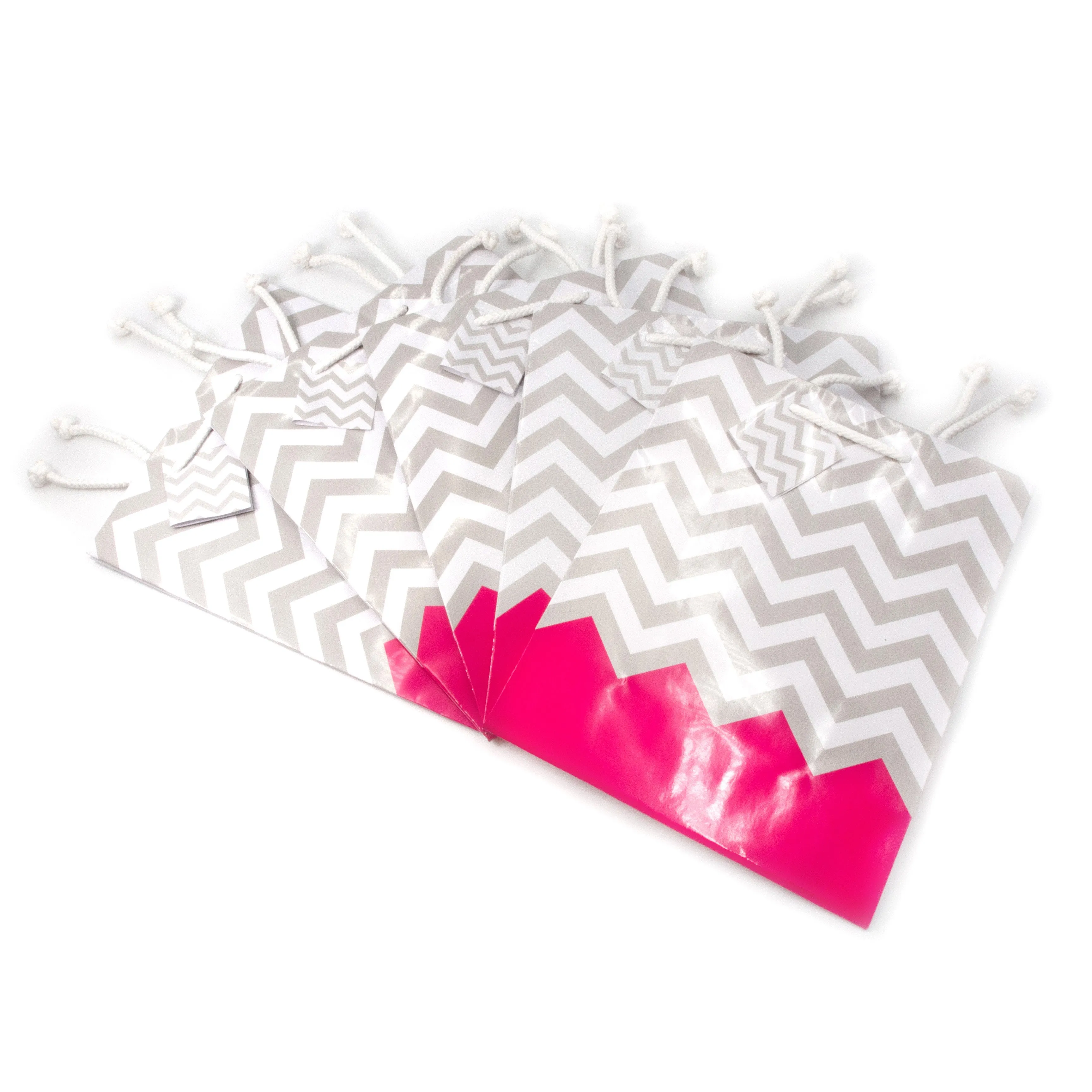 Pink Polka Dot / Chevron Glossy Tote Gift Bag