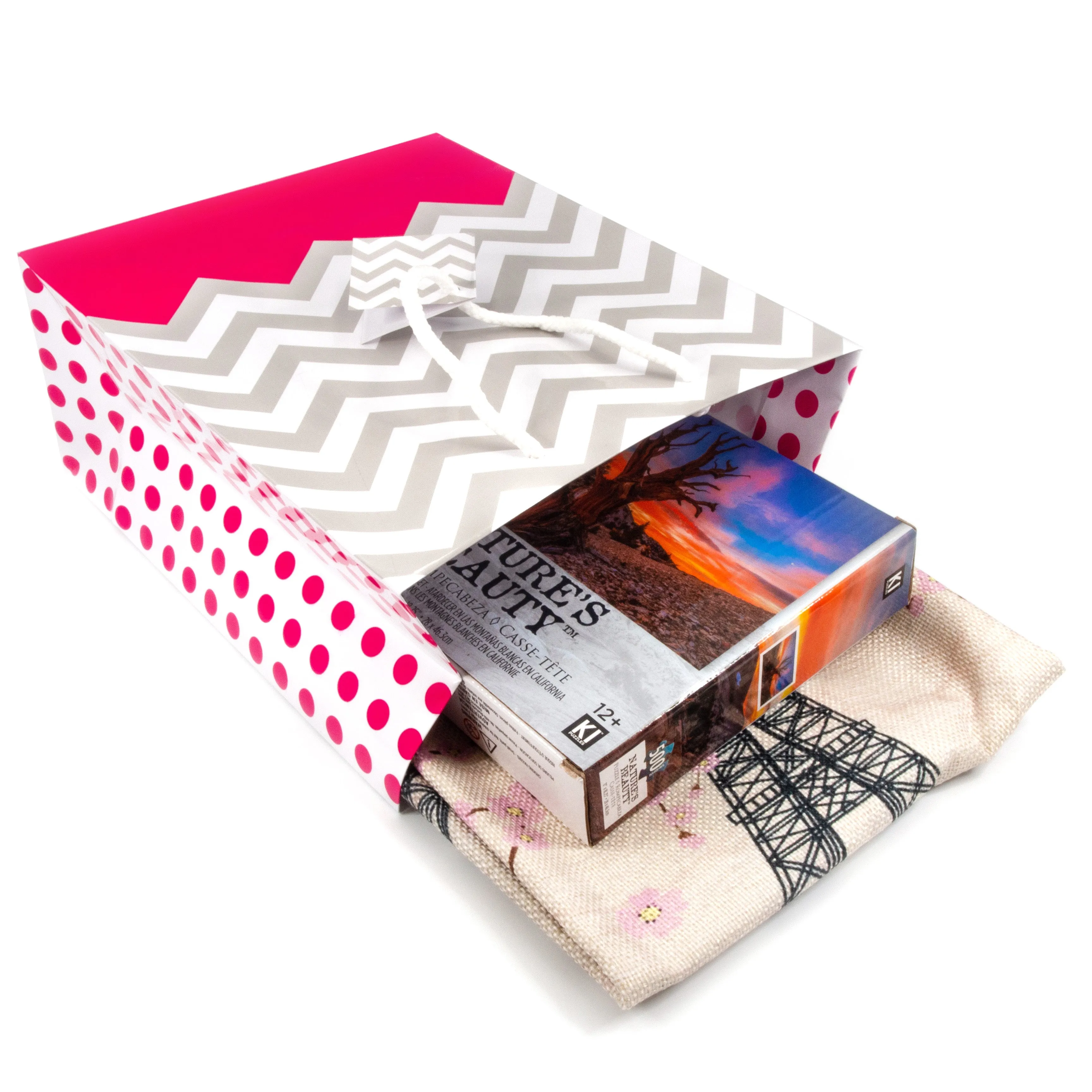 Pink Polka Dot / Chevron Glossy Tote Gift Bag