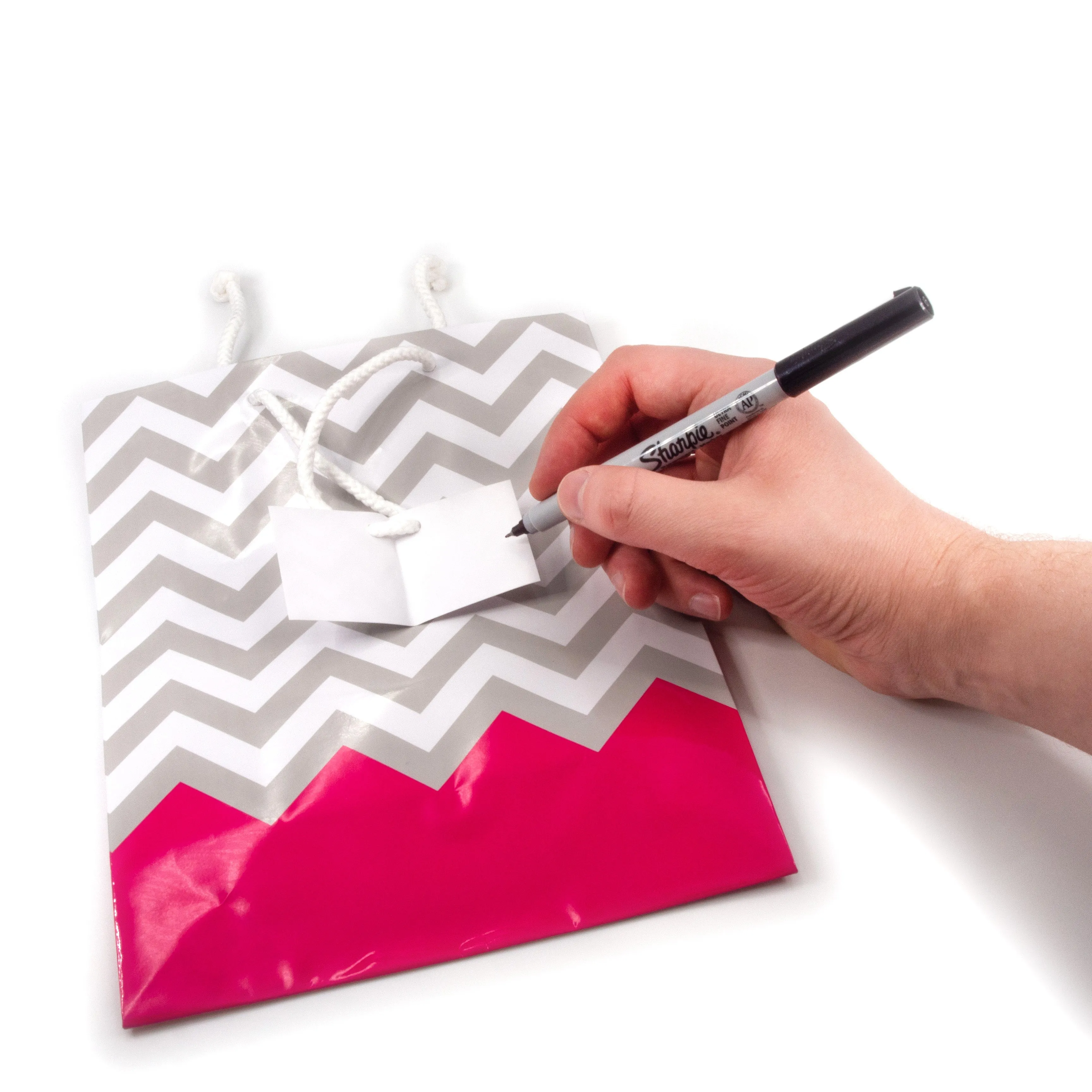 Pink Polka Dot / Chevron Glossy Tote Gift Bag