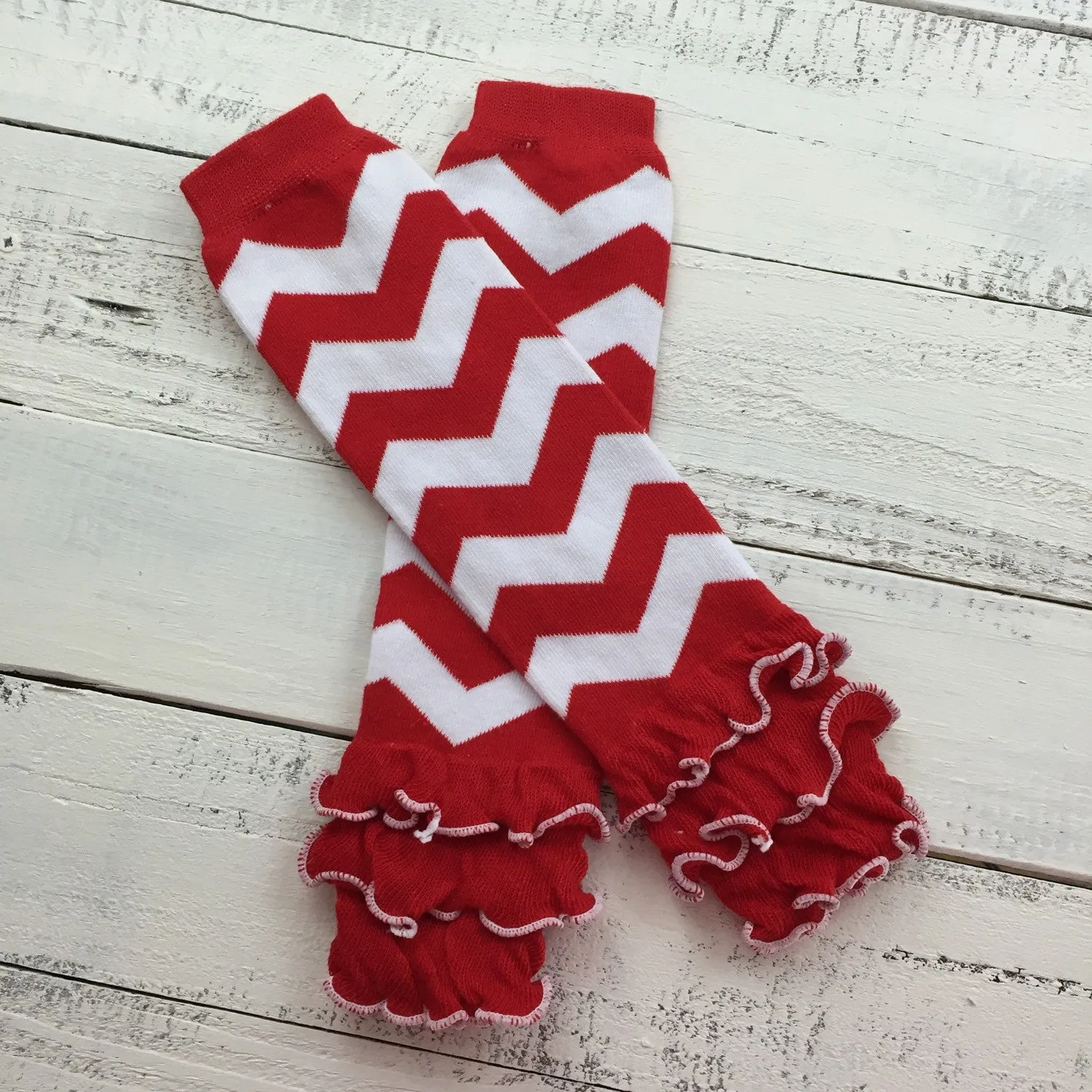 Red White Chevron Leg Warmers and red headband