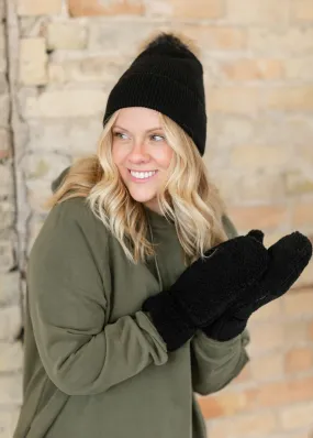 Sherpa Teddy Black Mittens