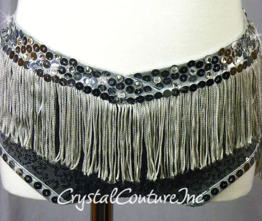 Shimmery Graphite Halter Top and Trunk with Fringe - Crystal Rhinestones