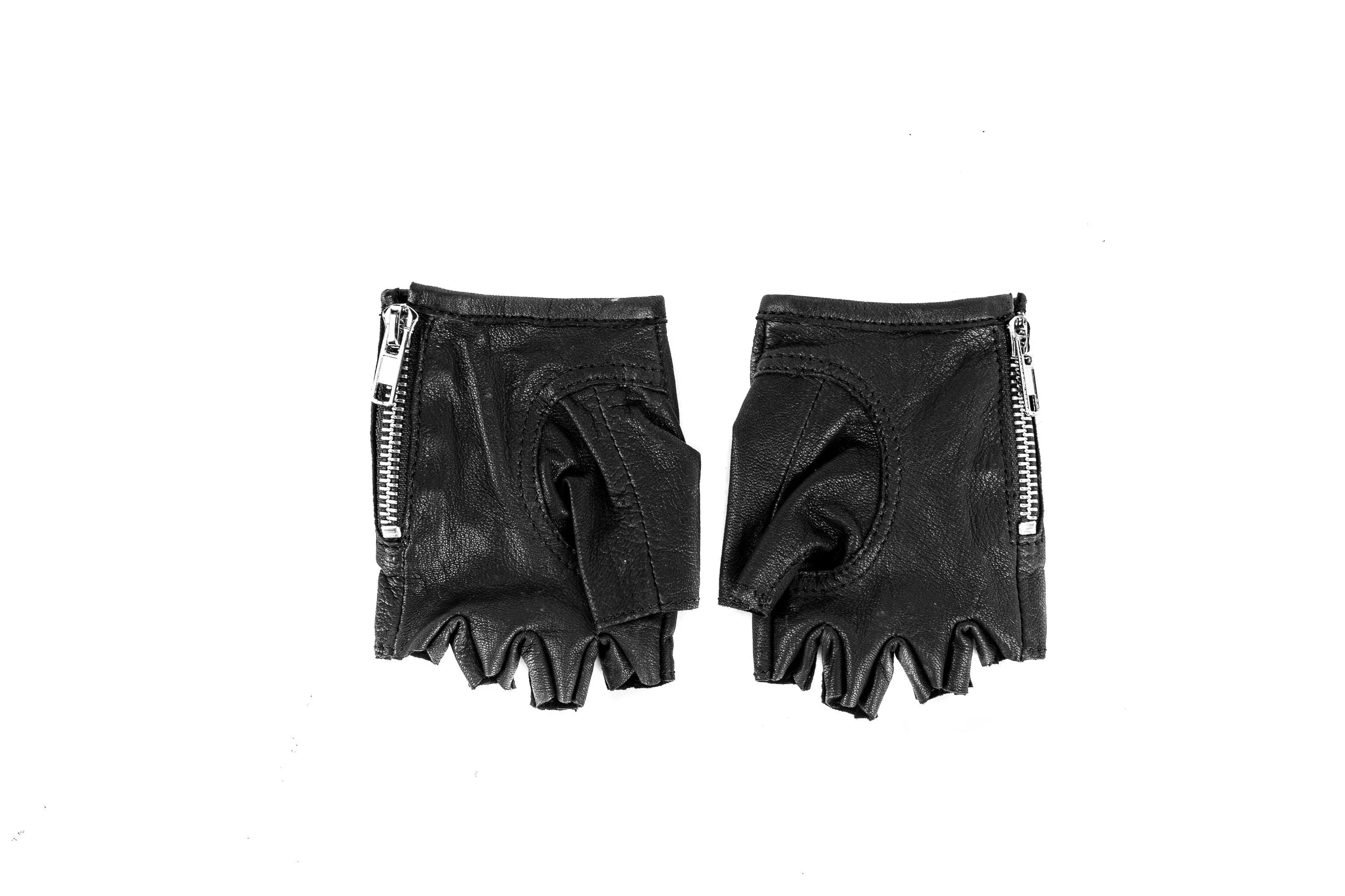 Silver Saber Spike Fingerless Leather Gloves