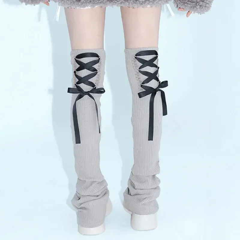 Sohiwoo Back Strap Leg Socks Vintage Sports Leg Warmers Y2K Women Long Calf Socks Harajuku Ballet Leg Covers Punk Clothing Accessories