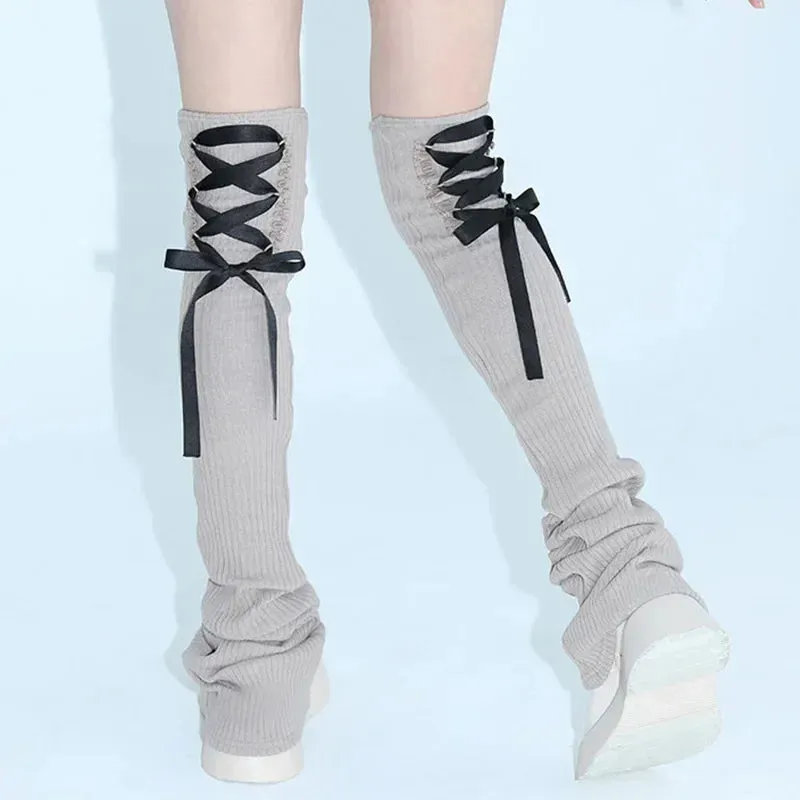Sohiwoo Back Strap Leg Socks Vintage Sports Leg Warmers Y2K Women Long Calf Socks Harajuku Ballet Leg Covers Punk Clothing Accessories