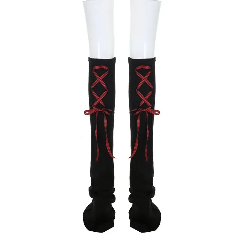 Sohiwoo Back Strap Leg Socks Vintage Sports Leg Warmers Y2K Women Long Calf Socks Harajuku Ballet Leg Covers Punk Clothing Accessories