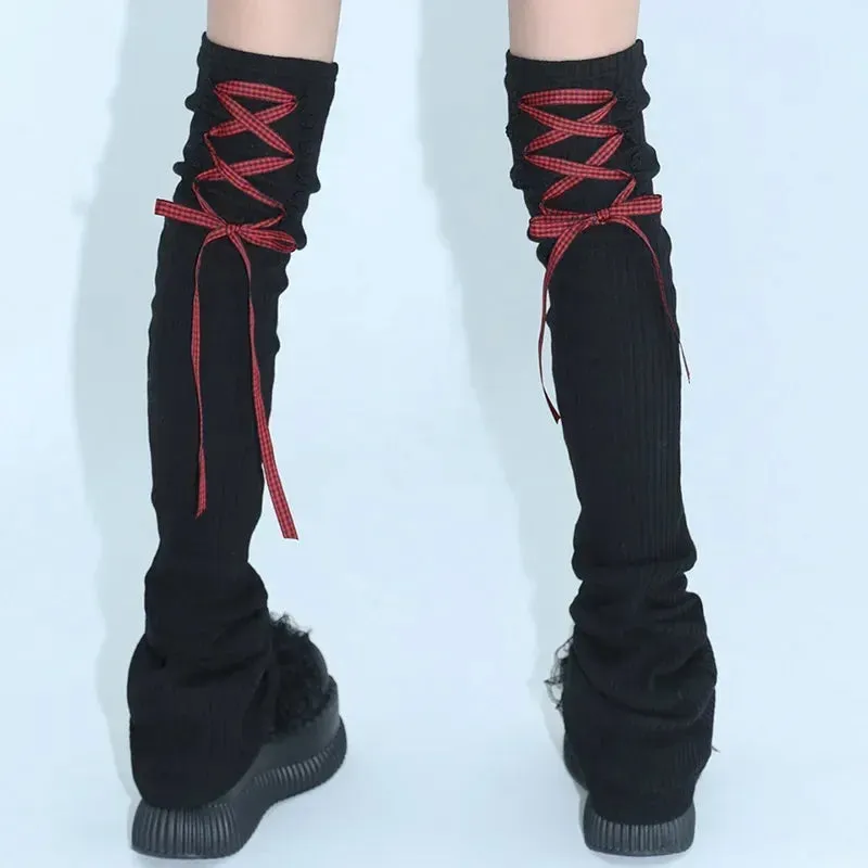 Sohiwoo Back Strap Leg Socks Vintage Sports Leg Warmers Y2K Women Long Calf Socks Harajuku Ballet Leg Covers Punk Clothing Accessories