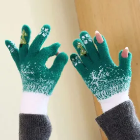 Thick Warm Christmas Tree Knit Full Finger Skiing Touchscreen Plush Winter Christmas Glove