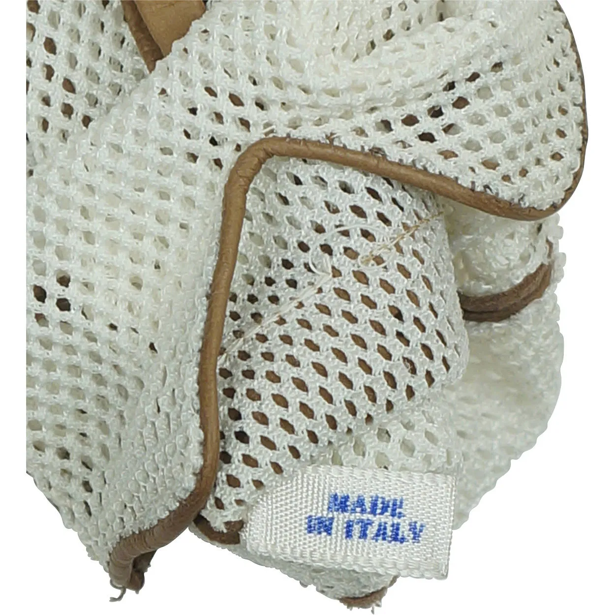 Vintage 1960s Italian Gloves White Nylon Mesh &amp; Brown Leather Italy Unused Sz 7