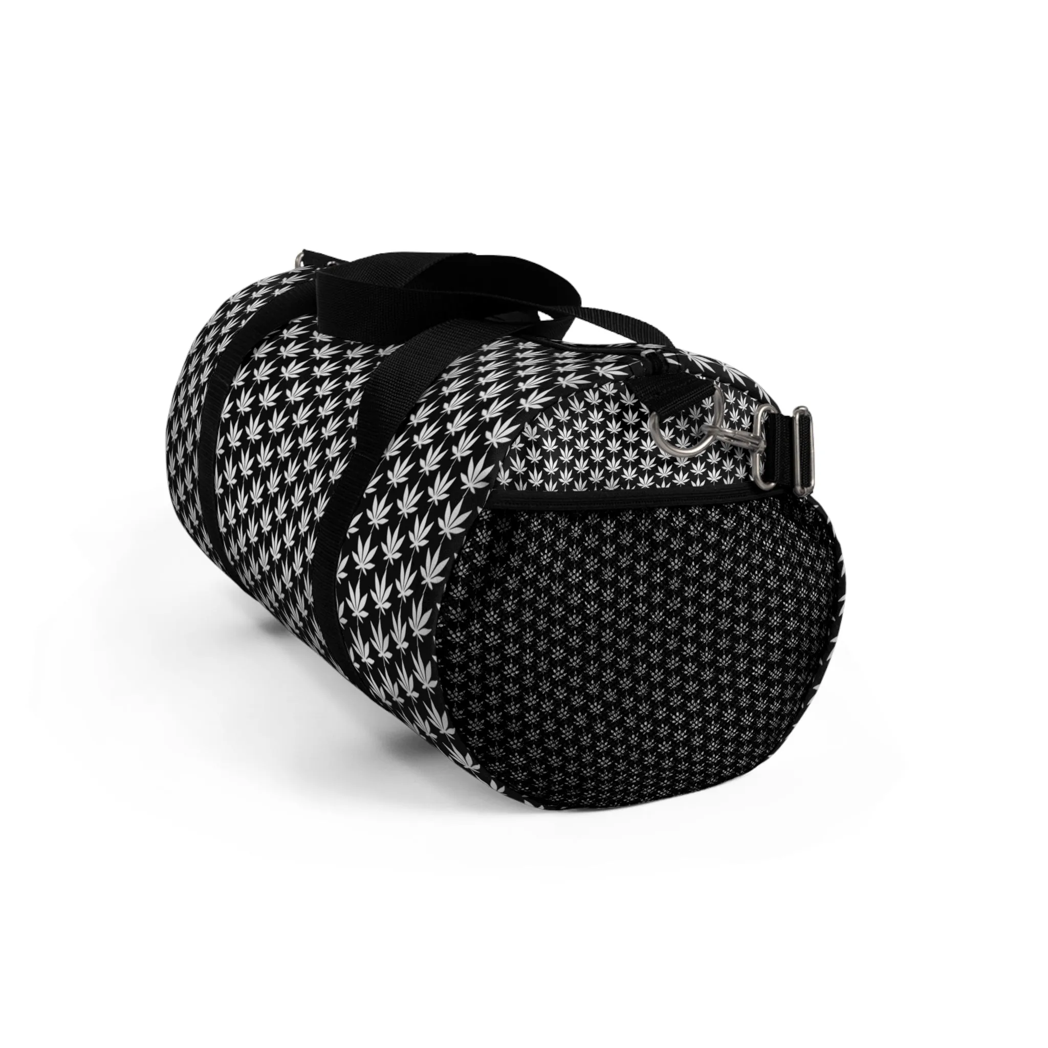 White Cannabis Leaf Black Duffel Bag