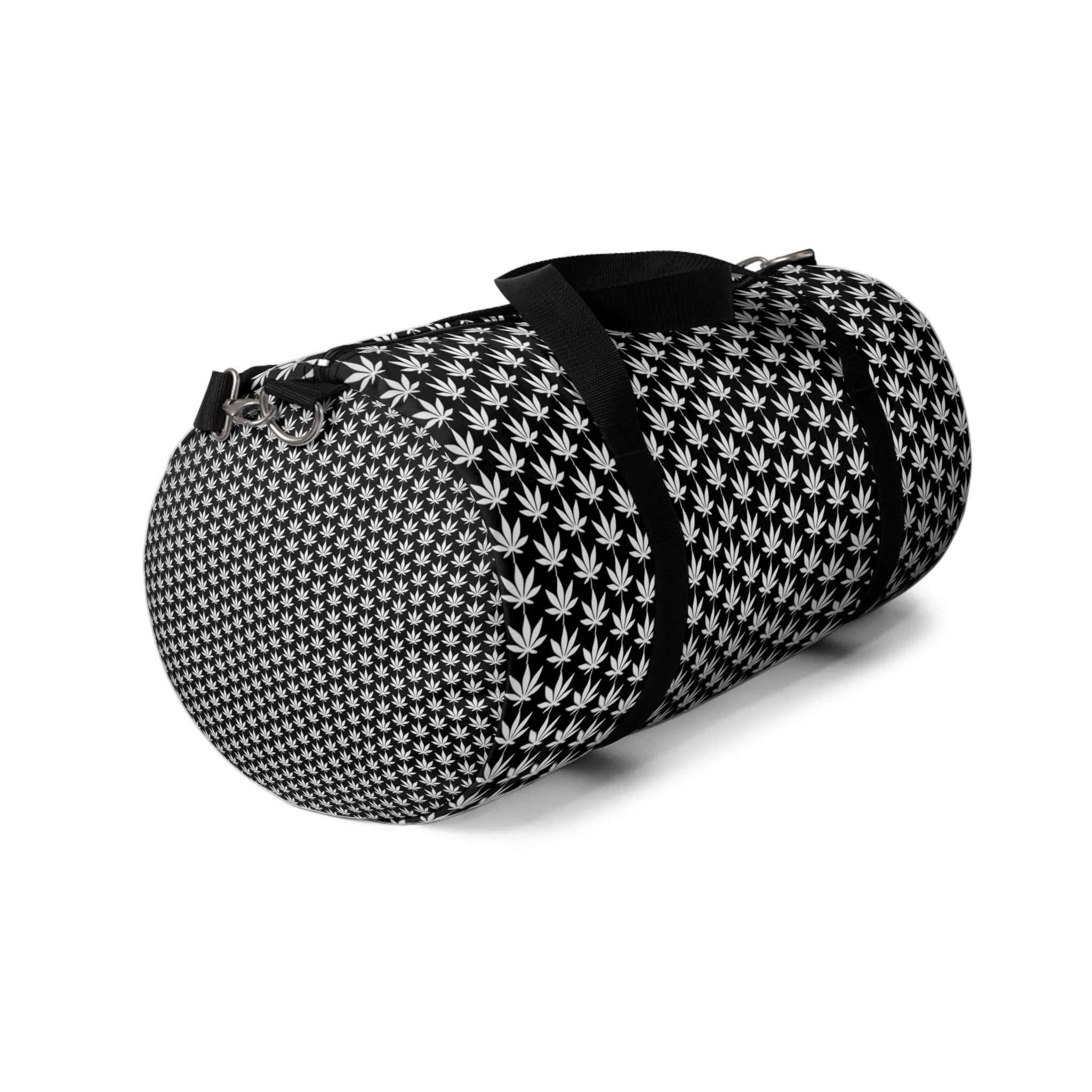 White Cannabis Leaf Black Duffel Bag